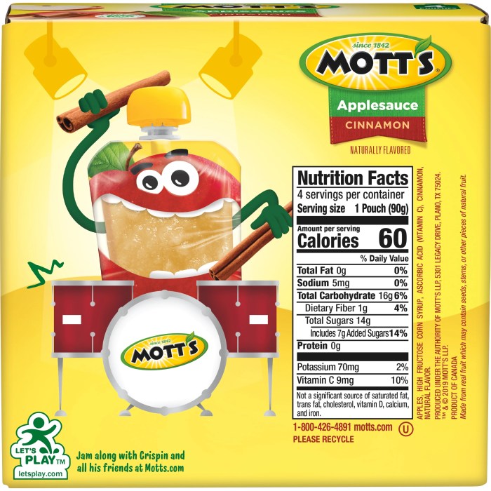 Applesauce apple mott sugar added organic motts products cups pouches