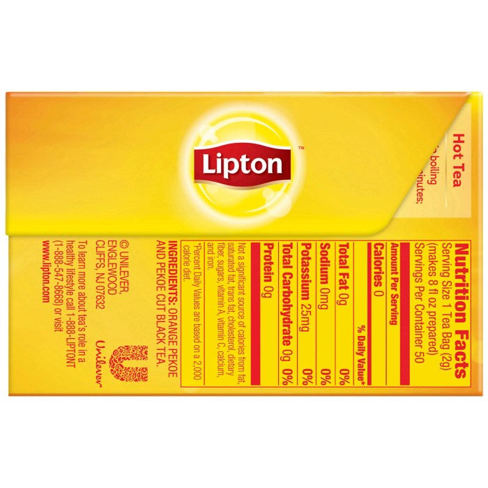 Lipton black tea nutrition facts